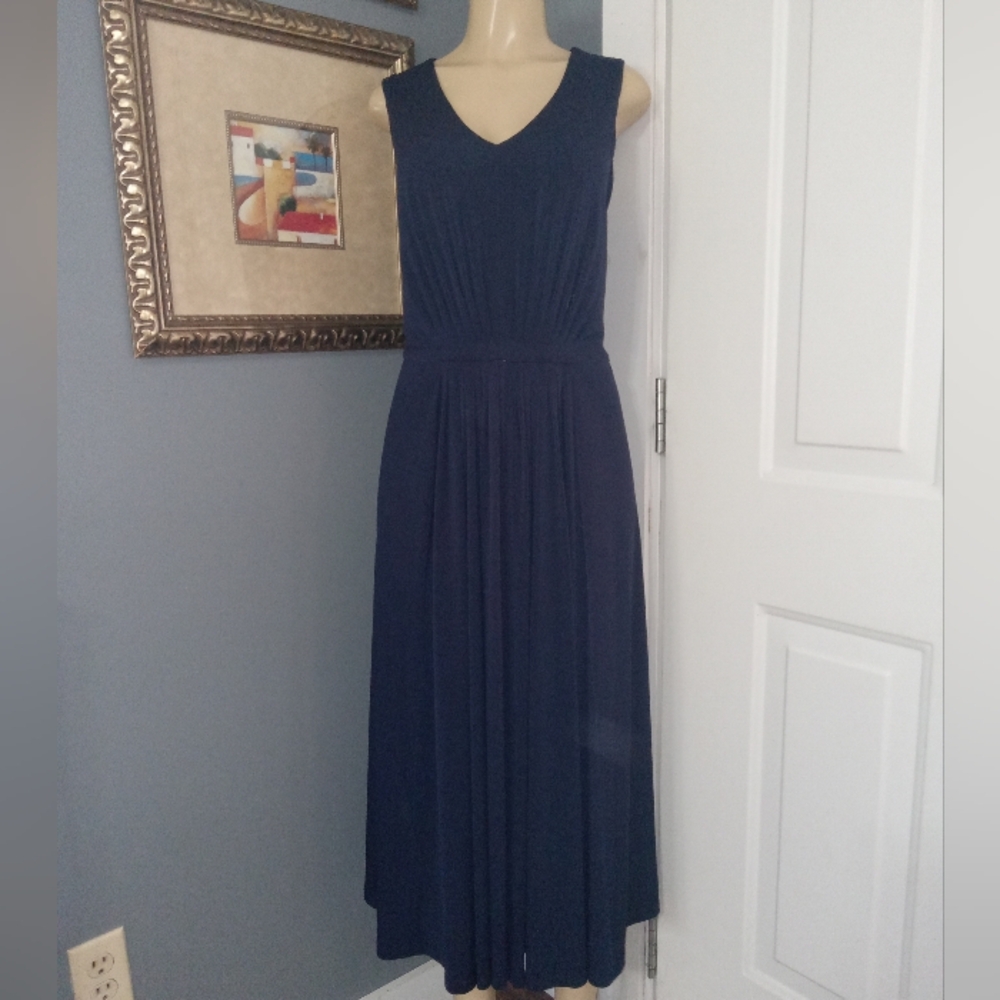 ANNE KLEIN NAVY BLUE WITH BELT LOOPS DRESS SZ 14W